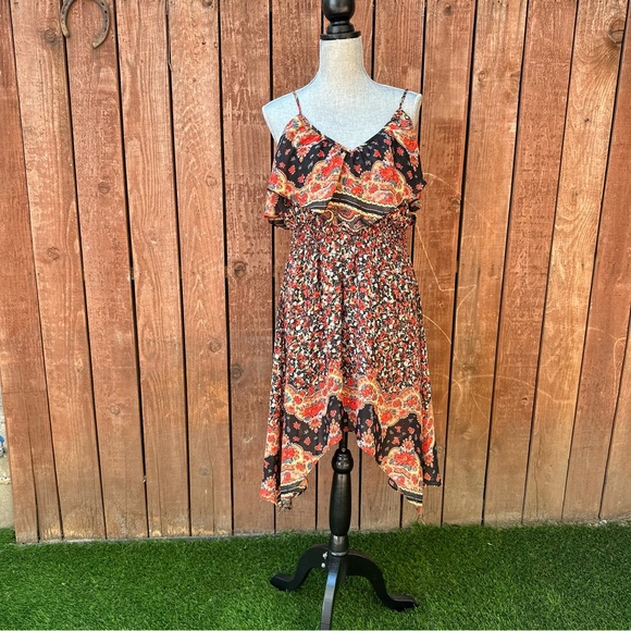 Arden B Floral red/black Dress Sz L - Picture 1 of 6